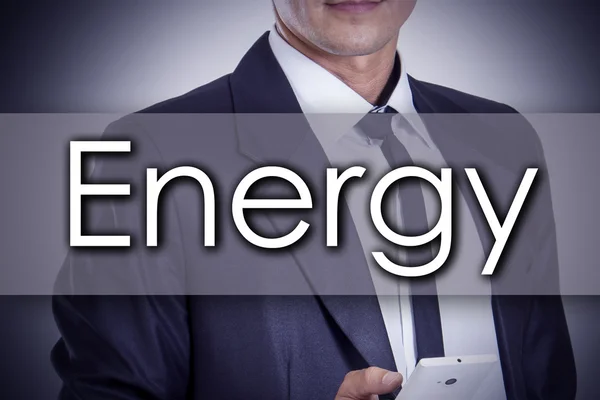 Energia - Jovem empresário com texto - conceito de negócio — Fotografia de Stock