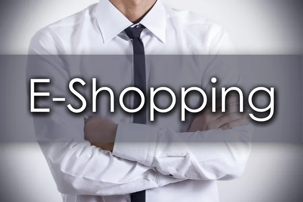 E-Shopping - Giovane imprenditore con testo - concetto di business — Foto Stock