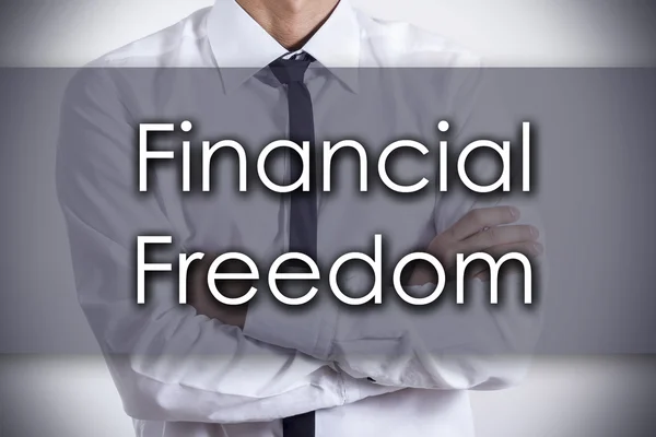 Liberdade financeira - Jovem empresário com texto - negócios — Fotografia de Stock