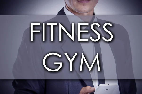 Fitness Gym - ung affärsman med text - affärsidé — Stockfoto