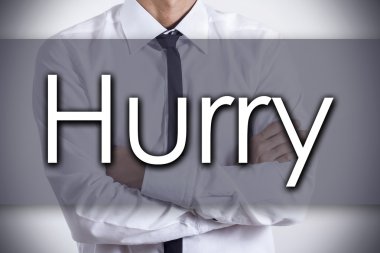 Acele - metin ile genç işadamı - iş kavramı