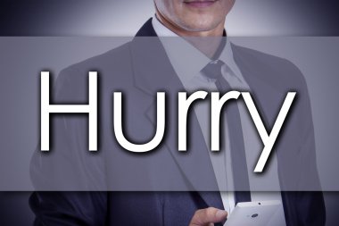 Acele - metin ile genç işadamı - iş kavramı