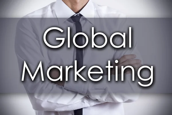 Global Marketing - Joven empresario con texto - business concep —  Fotos de Stock