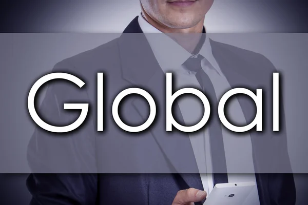 Global - fiatal üzletember szöveggel - üzleti koncepció — Stock Fotó