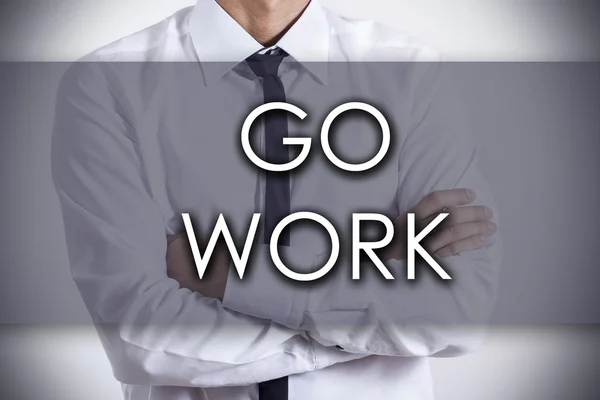 GO WORK - Giovane imprenditore con testo - concetto di impresa — Foto Stock