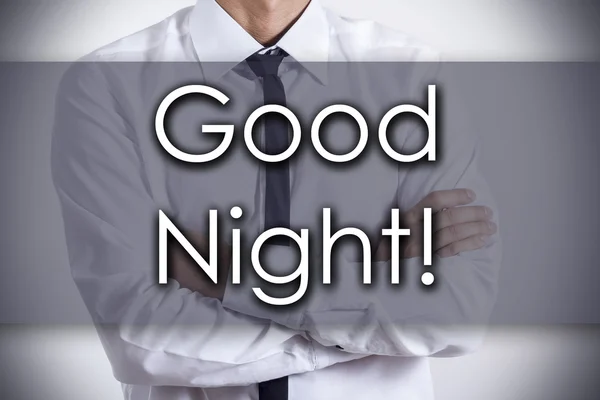 ¡Buenas noches! - Joven empresario con texto - concepto de negocio — Foto de Stock