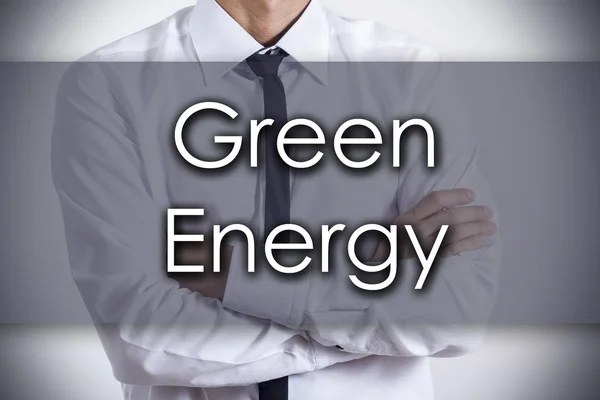 Groene energie - jonge zakenman met tekst - bedrijfsconcept — Stockfoto