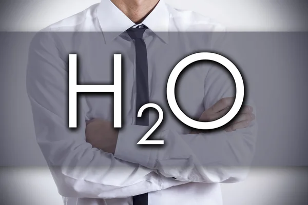 H2O - molécula de agua - Joven empresario con texto - empresa co —  Fotos de Stock