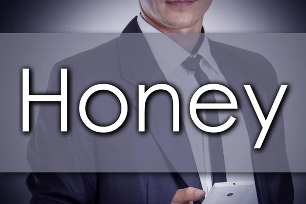 Honey - Joven hombre de negocios con texto - concepto de negocio — Foto de Stock