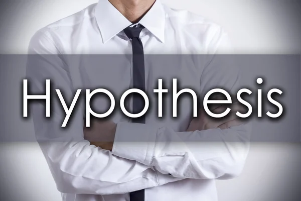 Hipótesis - Joven empresario con texto - concepto de negocio — Foto de Stock
