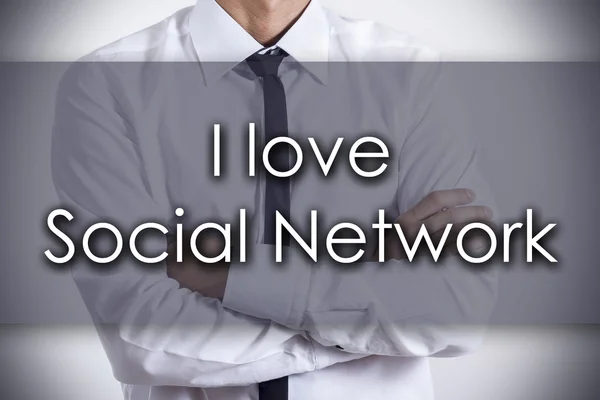 Kocham c business Social Network - młody biznesmen z tekstem- — Zdjęcie stockowe