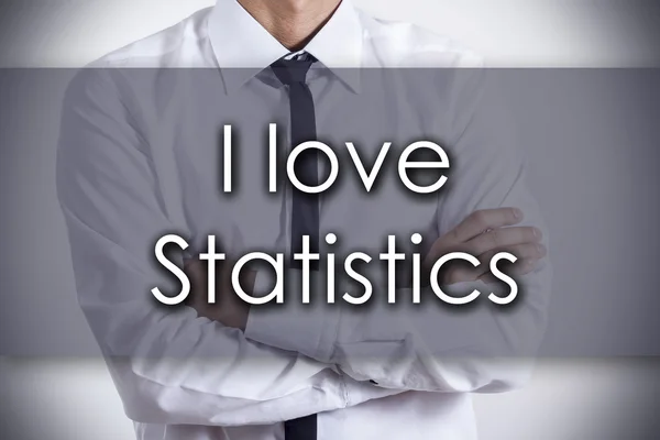 Ich liebe Statistik - junger Geschäftsmann mit Text - Business conce — Stockfoto