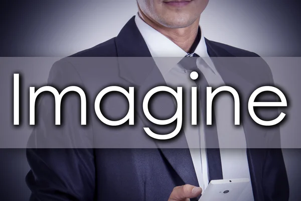 Imagine - Young businessman with text - business concept — Stock Photo, Image