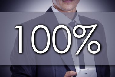 %100 - metin ile genç işadamı - iş kavramı