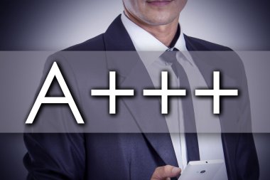 A +++ - metin ile genç işadamı - iş kavramı