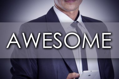 Awesome - metin ile genç işadamı - iş kavramı
