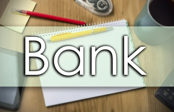 Банк - бізнес-концепція з текстом — стокове фото
