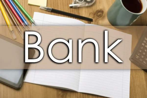 Банк - бізнес-концепція з текстом — стокове фото