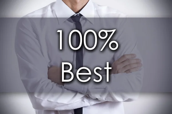 100% bästa - ung affärsman med text - affärsidé — Stockfoto