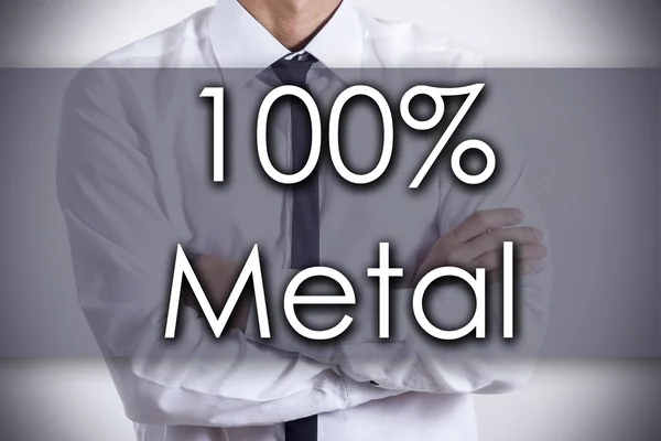 Koncepcja biznesowa metal - młody biznesmen z tekstem - 100% — Zdjęcie stockowe