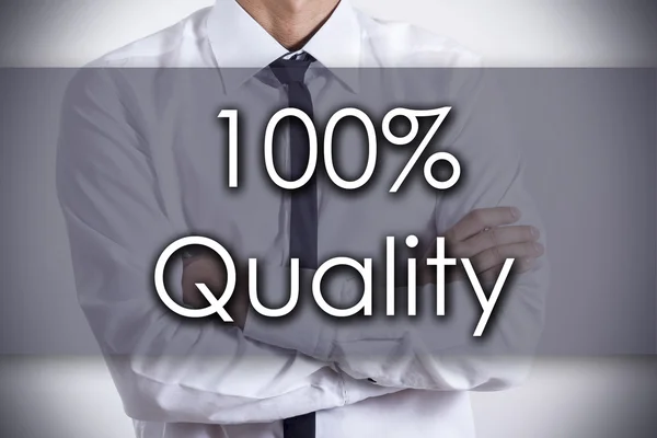 100% Quality - Young businessman with text - business concept — Stock Photo, Image