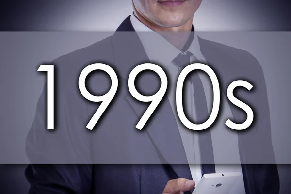 1990 - Jovem empresário com texto - conceito de negócio — Fotografia de Stock