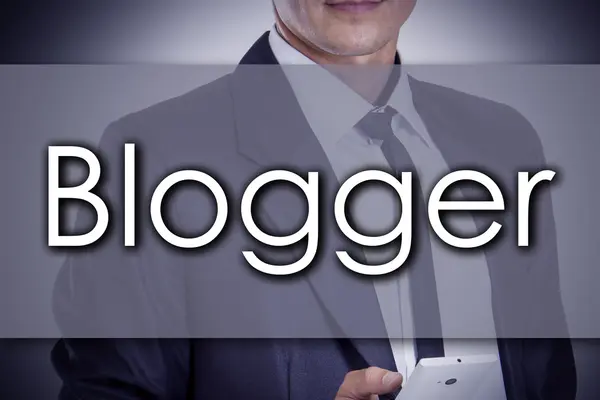 Blogger - ung forretningsmann med tekst - forretningskonsept – stockfoto