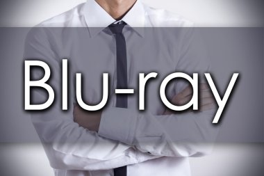 Blu-ray - metin ile genç işadamı - iş kavramı