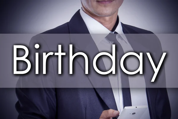 Anniversaire - Jeune homme d'affaires avec texte - concept d'entreprise — Photo