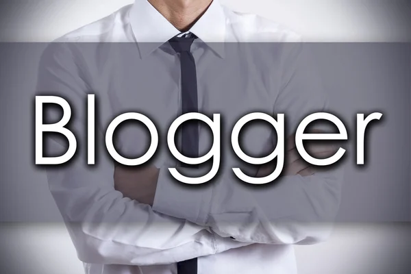 Blogger - Jovem empresário com texto - conceito de negócio — Fotografia de Stock