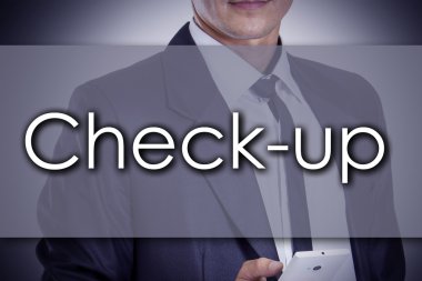 Check-up - metin ile genç işadamı - iş kavramı