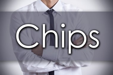Cips - metin ile genç işadamı - iş kavramı