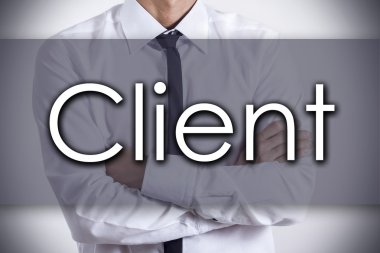 İstemci - metin ile genç işadamı - iş kavramı