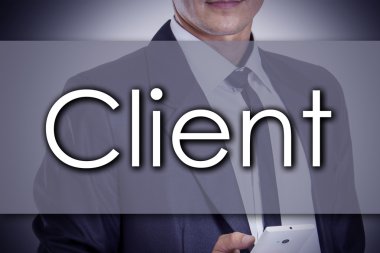 İstemci - metin ile genç işadamı - iş kavramı