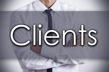 İstemciler - metin ile genç işadamı - iş kavramı