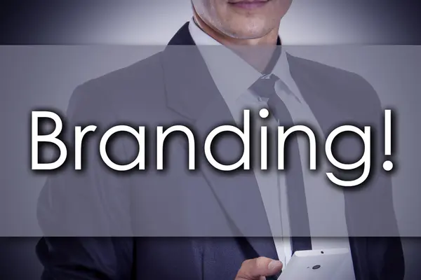 Branding! - Young businessman with text - business concept — Stock Photo, Image