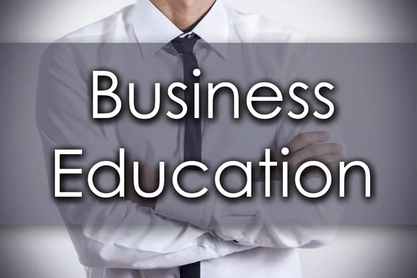 Biznes edukacja - młody biznesmen z tekstem - biznes conc — Zdjęcie stockowe