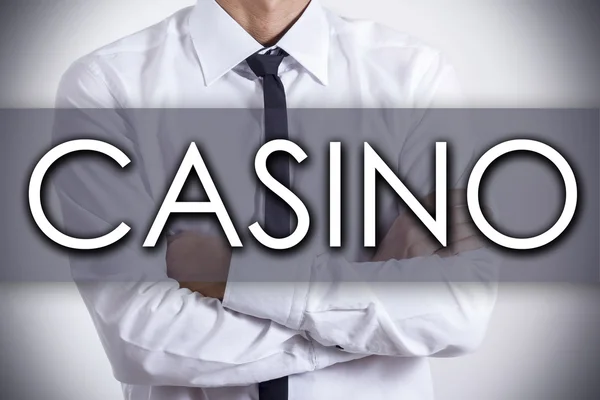 Casino - ung affärsman med text - affärsidé — Stockfoto