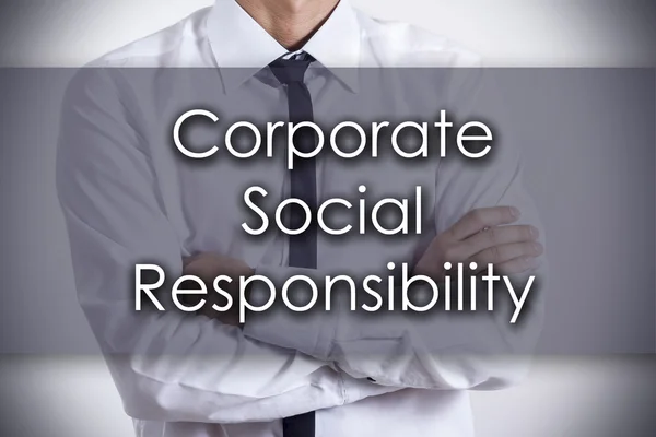 Społeczna odpowiedzialność przedsiębiorstw - młody biznesmen z tex — Zdjęcie stockowe
