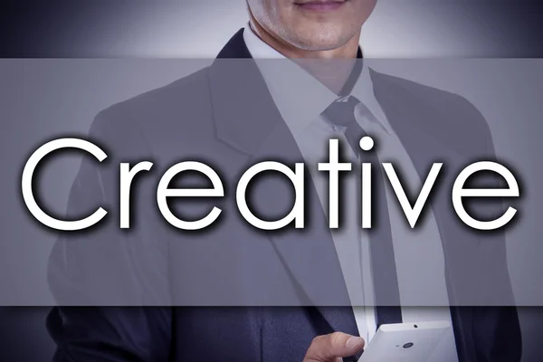 Creative - Young businessman with text - business concept — Stock Photo, Image