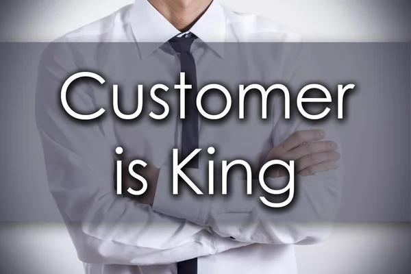 Ο πελάτης είναι βασιλιάς - νεαρός επιχειρηματίας με κείμενο - επαγγελματίες πρωτότ — Φωτογραφία Αρχείου
