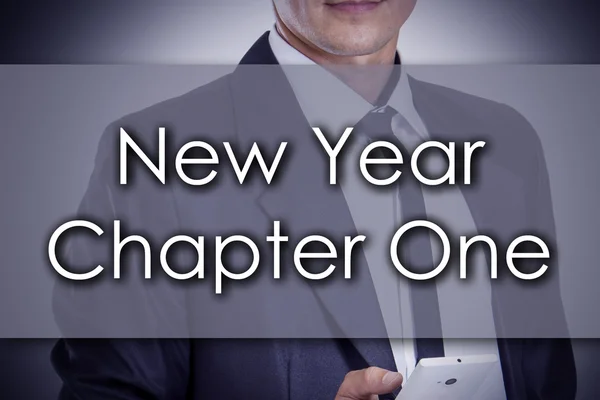 Ano Novo Capítulo Um - Jovem empresário com texto - empresa co — Fotografia de Stock