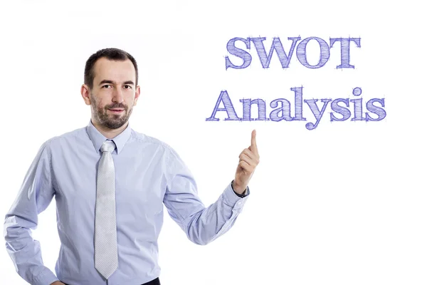 SWOT-analys - ung affärsman pekar uppåt — Stockfoto