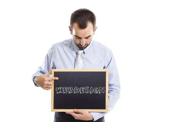 Webdesign - Young businessman with blackboard — Stock Photo, Image