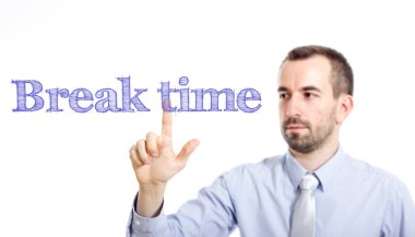 mola - mavi metin ile genç işadamı