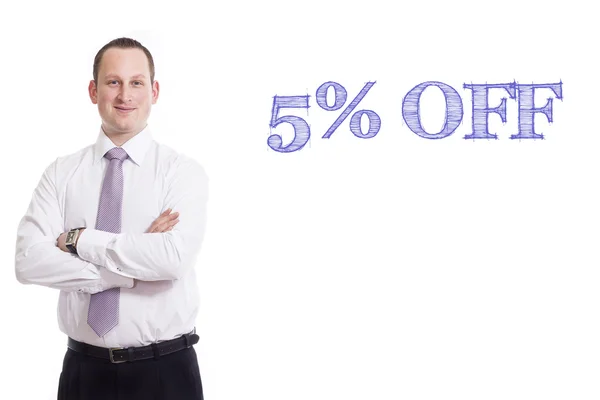 5 procents rabatt - ung affärsman med blå — Stockfoto