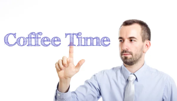 Coffee Time - Jovem empresário com texto azul — Fotografia de Stock