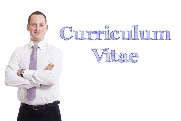 Curriculum Vitae - jonge zakenman met blauwe tekst — Stockfoto