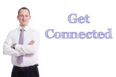 Bağlı olsun - mavi metin ile genç işadamı