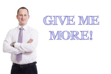 Daha - mavi metin ile genç işadamı ver